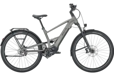 Graues BULLS VUCA EVO FSX 1 Wave E-Bike mit Pinion MGU und Gates Riemenantrieb