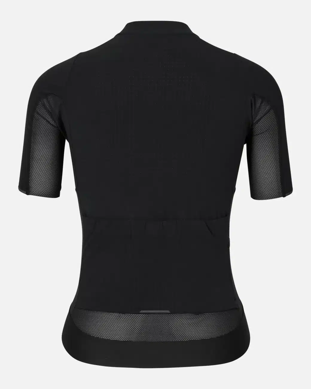 Rückensicht eines schwarzen Canyon CFR Women’s Cycling Jersey mit kurzen Ärmeln und Mesh-Einsätzen an den Seiten und am Saum.