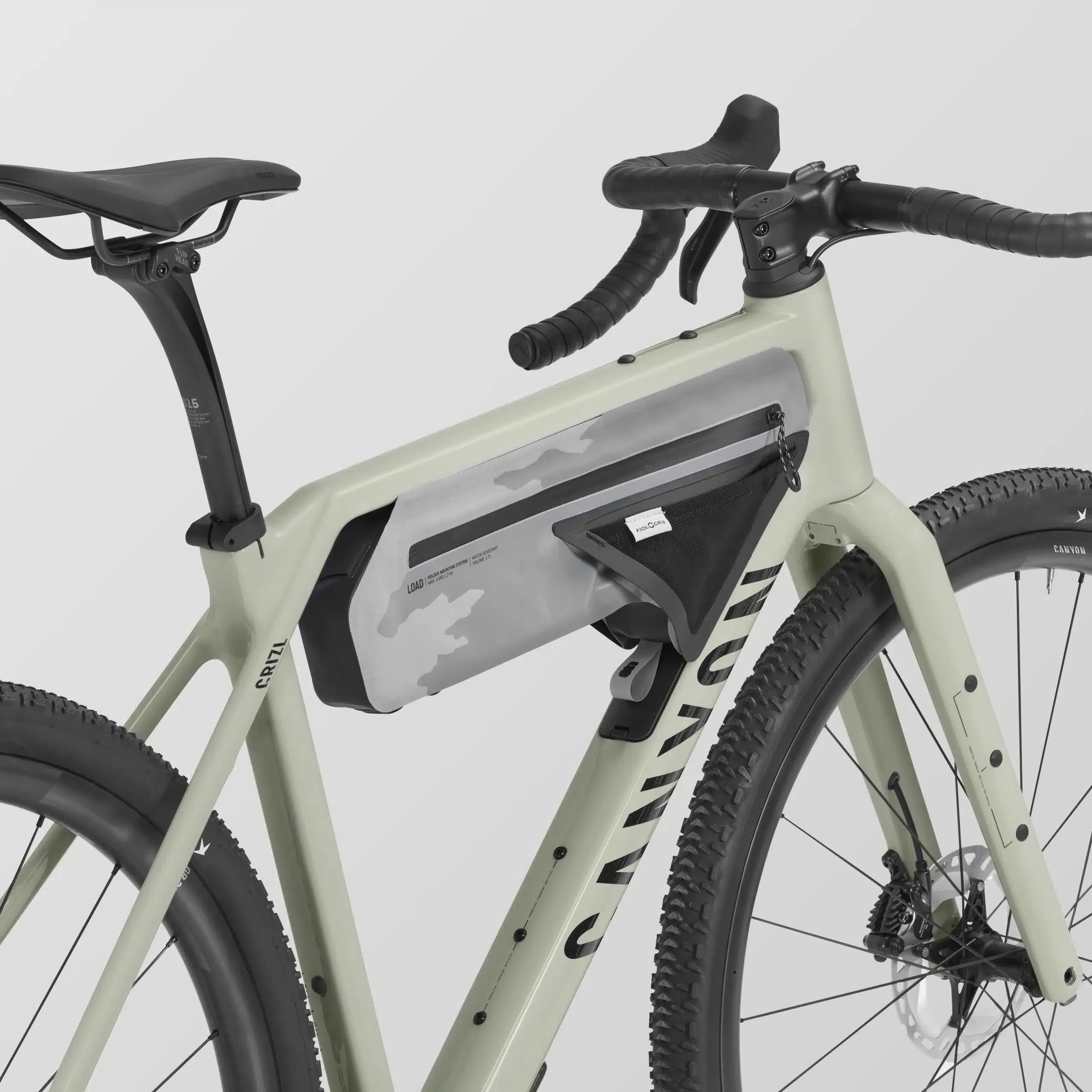 Detailaufnahme eines Gravelbikes mit montierter Rahmentasche