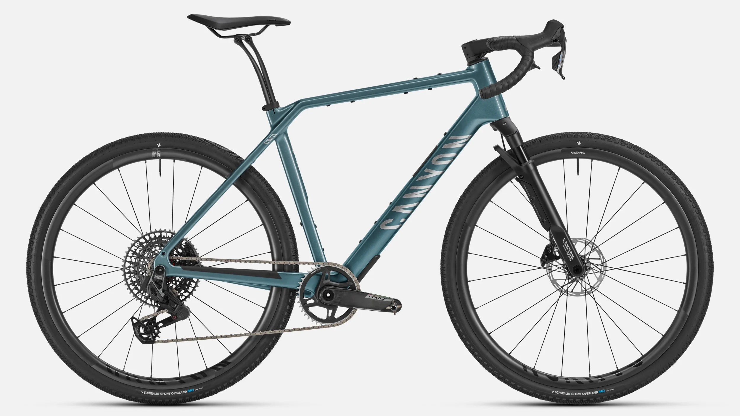 Gravelbike Canyon Grizl CF 9 ESC w/ RIFT in Forest Fizz mit Schwalbe G-One Overland Reifen und DT Swiss Federung.
