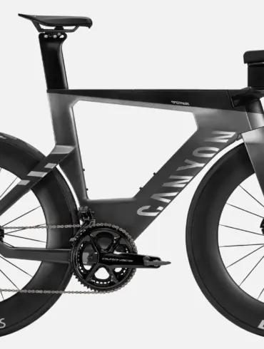 Canyon Speedmax CFR Di2 Triathlonrad in aerodynamischer Profilansicht.