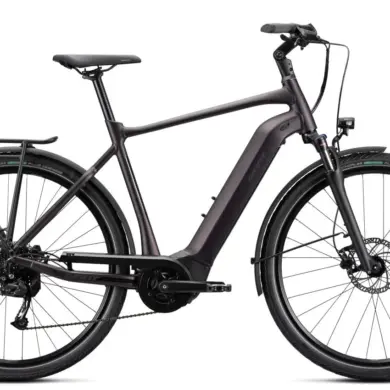 Graues Giant DailyTour E+ 3 Trekking-E-Bike mit Shimanoschaltung und hydraulischen Scheibenbremsen.