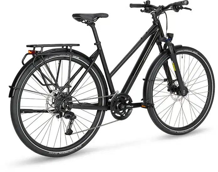 Schwarz lackiertes Aviolo 6.1 LT Trekkingrad von vorne links betrachtet