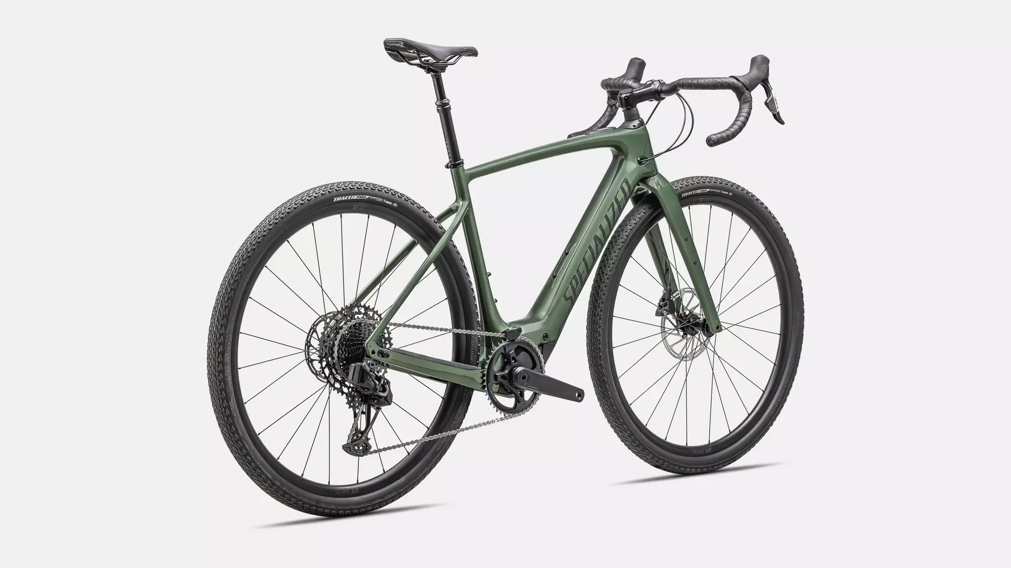 Spezialisiertes Turbo Creo 2 Comp E-Gravelbike in der Farbe Cypress Metallic / Black Liquid Metal.