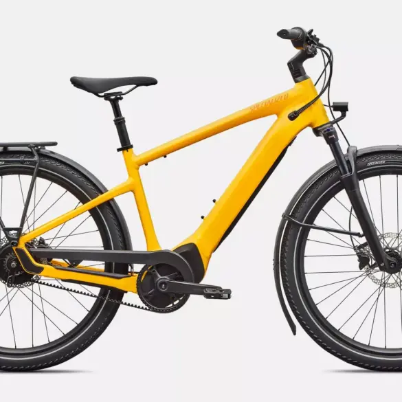 Gelbes Specialized Turbo Vado 4.0 IGH E-Bike von der Seite betrachtet.