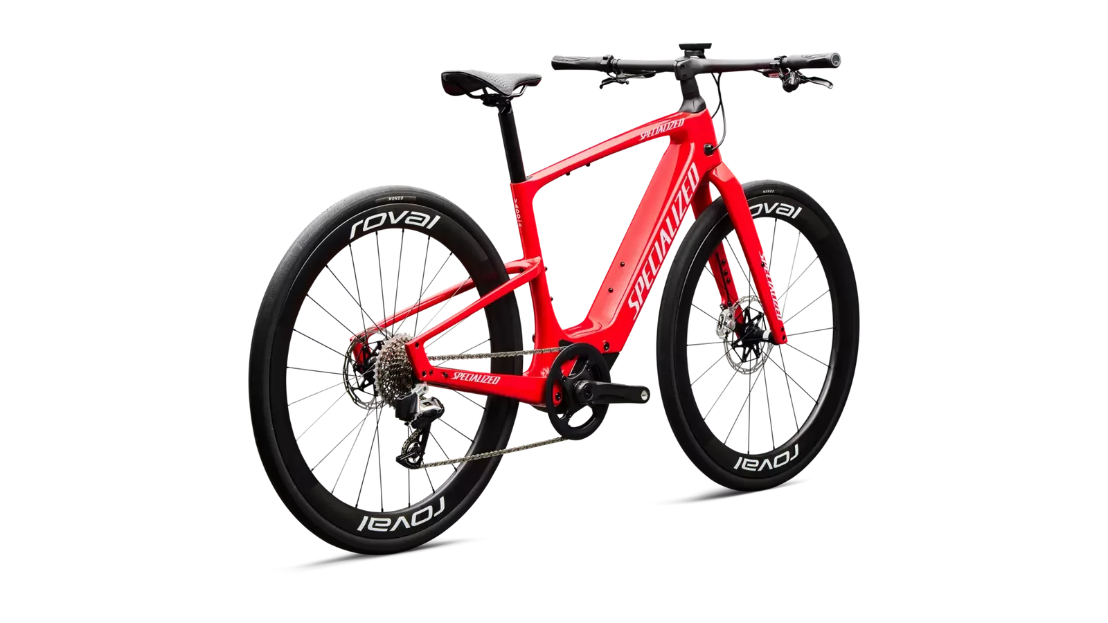 Rotes Specialized Vado SL 2 LTD S-Racing E-Bike mit Carbonrahmen und Carbonlaufrädern.