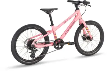 Ein pinkfarbenes Stevens Beat SL Disc 20 Kinderrad, gesehen von der linken Seite.