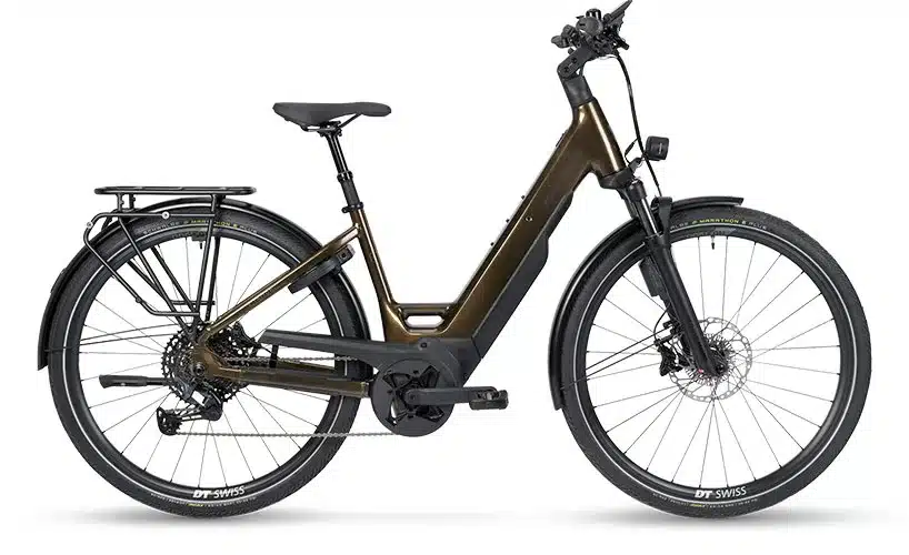 Stevens E-Triton 8.8.1 Plus Forma Touren E-Bike in brauner Metallic-Lackierung, mit tiefem Einstieg, Racktime-Gepäckträger, Bosch Performance Line PX Motor und Kiox 500 Display.