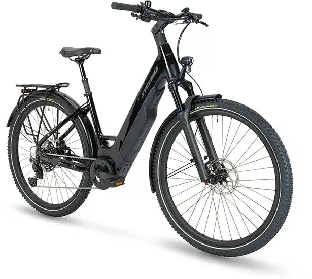 STEVENS E-Universe 7.7.1 Plus FEQ E-Crossover-Pedelec in Midnight Black, Vorderansicht.