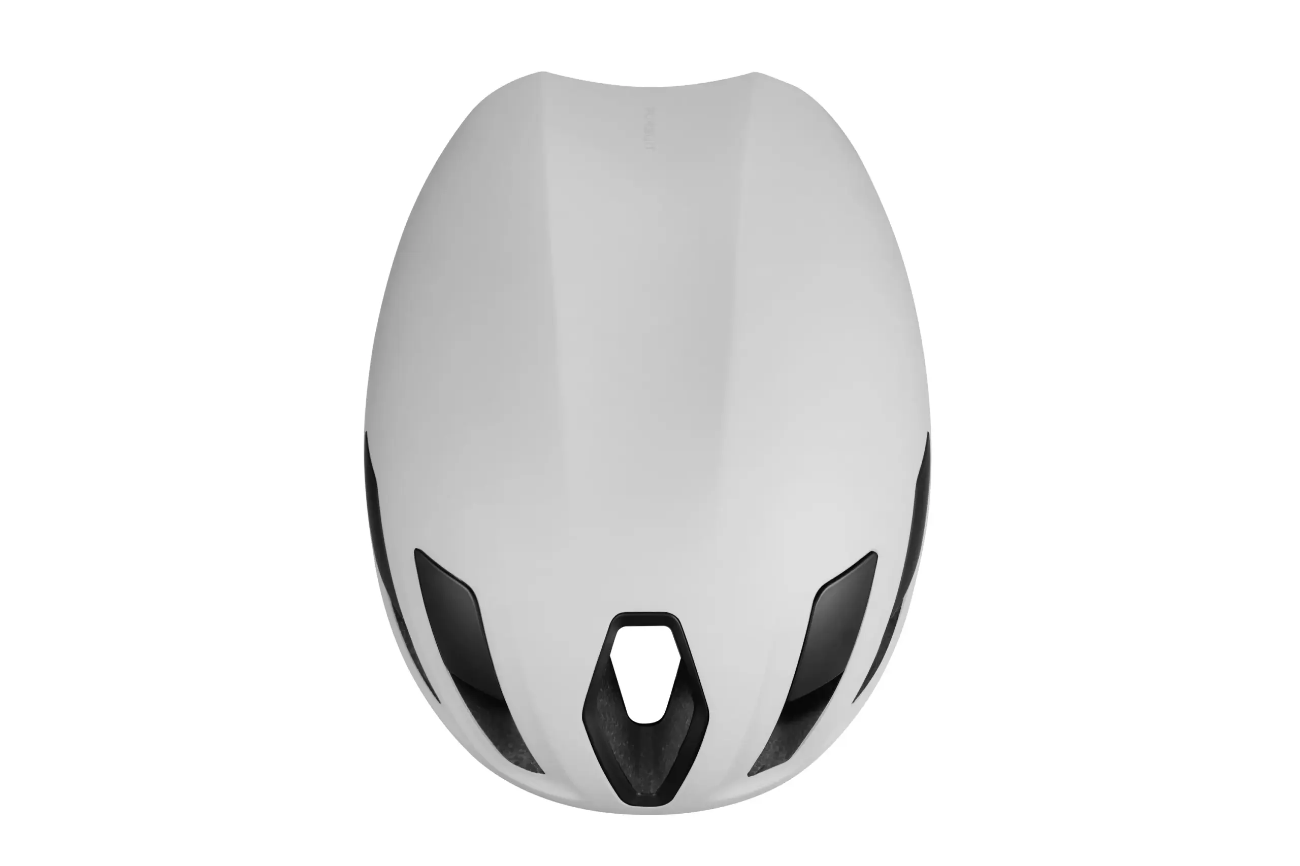 Weißer Giant Pursuit Aero Helm 2026 von vorne mit schwarzen Belüftungsöffnungen und einem zentralen hexagonale Aussparung.