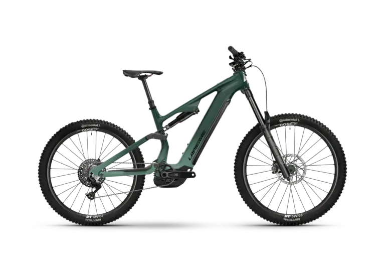 Seitenansicht eines Lapierre OVERVOLT AM CF 6.8 E-Mountainbikes in Deep Emerald Green.