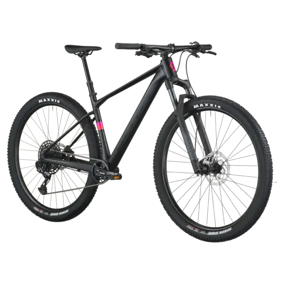 Scott Scale 930 Mountainbike in Schwarz mit Vollfederung vorne.