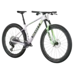 Scott Scale RC World Cup Fahrrad mit Vollfederung vorne in hush purple und grün.