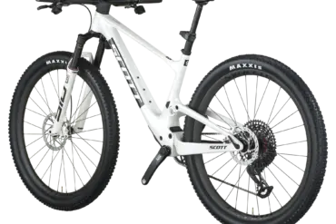 Scott Spark RC World Cup EVO Cross-Country-Mountainbike in Weiß mit schwarzen Akzenten, von der Seite betrachtet.