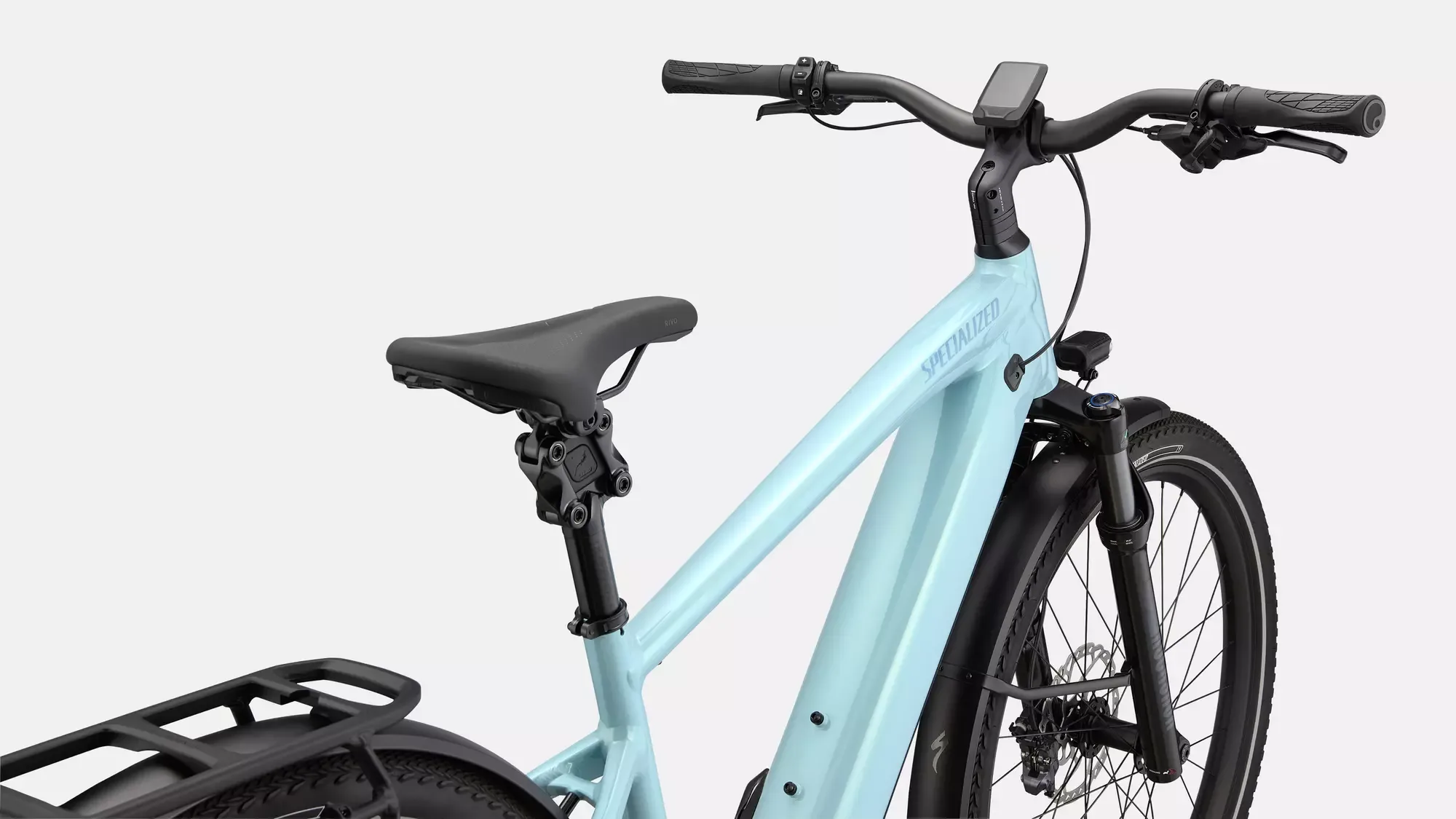 Detailansicht eines hellgrünen Specialized Turbo Vado 5.0 E-Bikes.