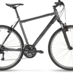 Graues Stevens 3X HT Fahrrad mit Federgabel und Schwalbe Smart Sam Reifen, von der Seite betrachtet.