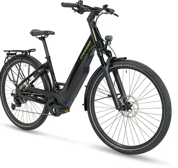 Stevens E-Triton 7.7.1 E-Trekkingrad in dunkelgrün, mit Bosch Performance Line CX Motor und großem Akku.