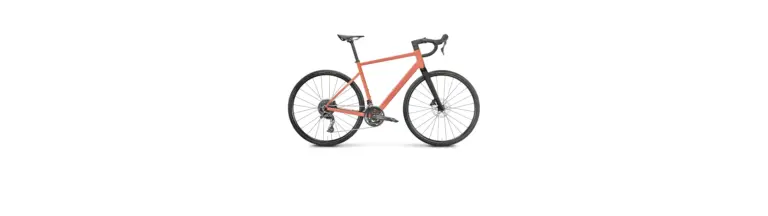 Rose Blend Road Endurance-Rennrad in korallenrot mit schwarzen Anbauteilen.