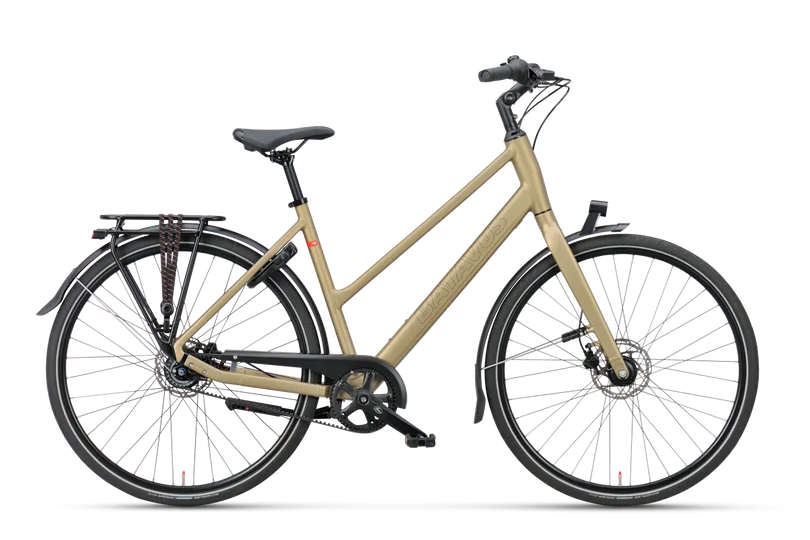 Goldenes Batavus Senz Active Exclusive Fahrrad, geeignet für Pendler und den Stadtverkehr.