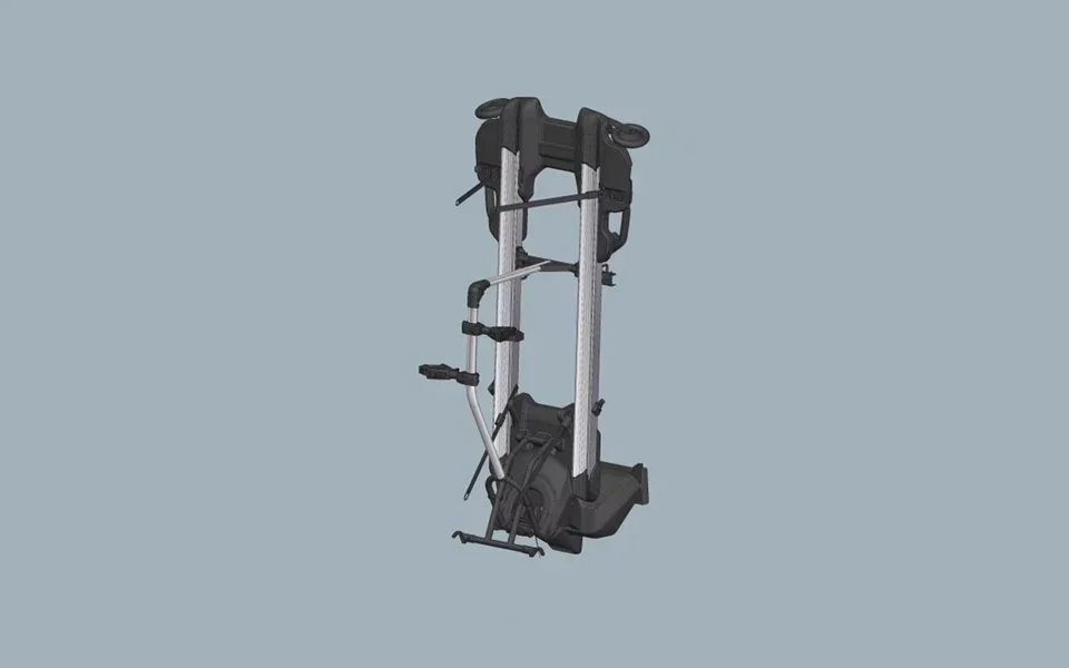 Abbildung des Bike Carrier Swing Fahrradträgers für das KITT-System vor blauem Hintergrund