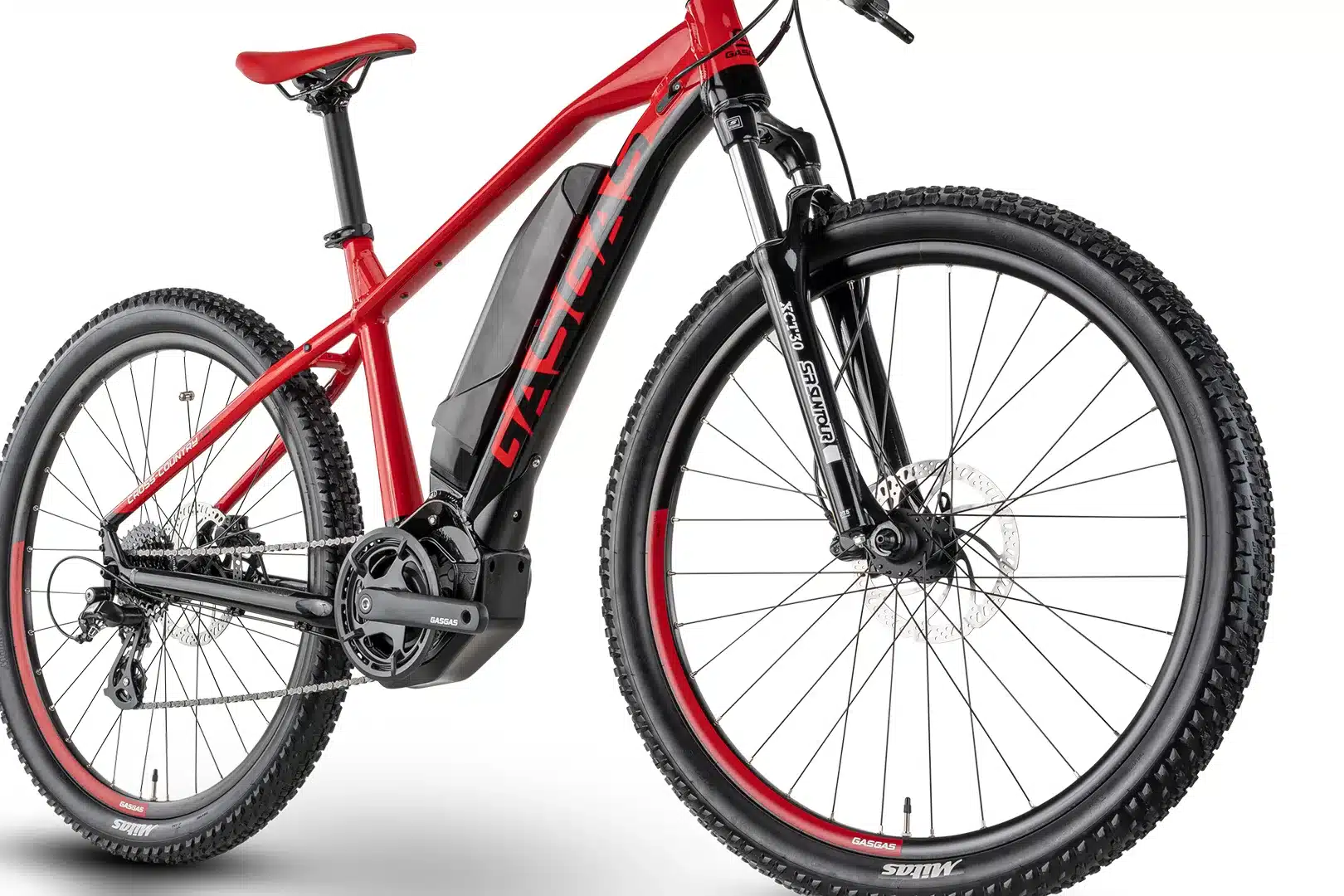Vorderansicht des roten GasGas G CROSS COUNTRY 1.0 E-Hardtail Mountainbikes