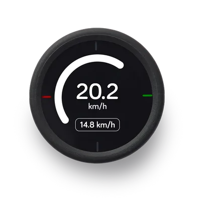 Beeline Velo 2 Fahrradcomputer zeigt 20.2 km/h aktuelle Geschwindigkeit an.