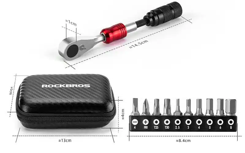 Komplettes ROCKBROS Ratschenschlüssel Set inklusive Koffer und verschiedener Bits.