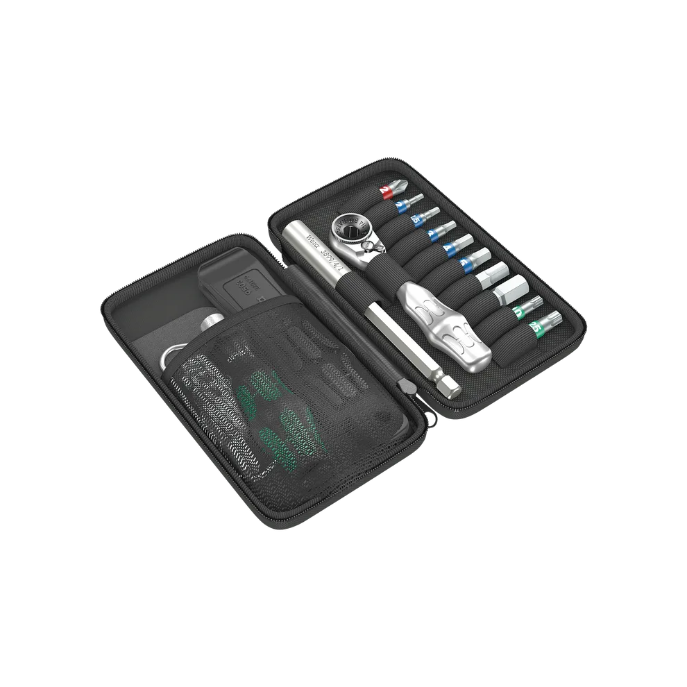 Wera Tool Rebel Fahrrad Werkzeug Set geöffnet, das Werkzeug ist übersichtlich angeordnet.