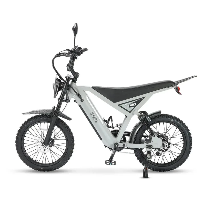 Seitenansicht eines grauen OUXI GT20 Pro E-Bikes auf weißem Hintergrund