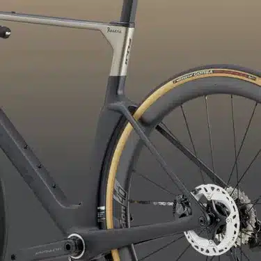 Nahaufnahme des Hinterrads und des Rahmens eines Fuji Kasane Carbon-Rennrads mit Fokus auf die Kettenstreben, Sitzstreben und die integrierte Sattelstützenklemmung.